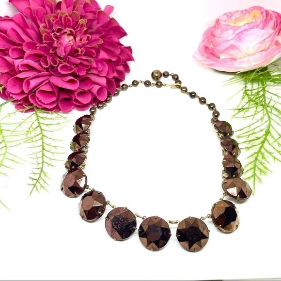 VINTAGE⚜️RETRO Chocolate Crystal Golden Link Necklace - Picture 3 of 9